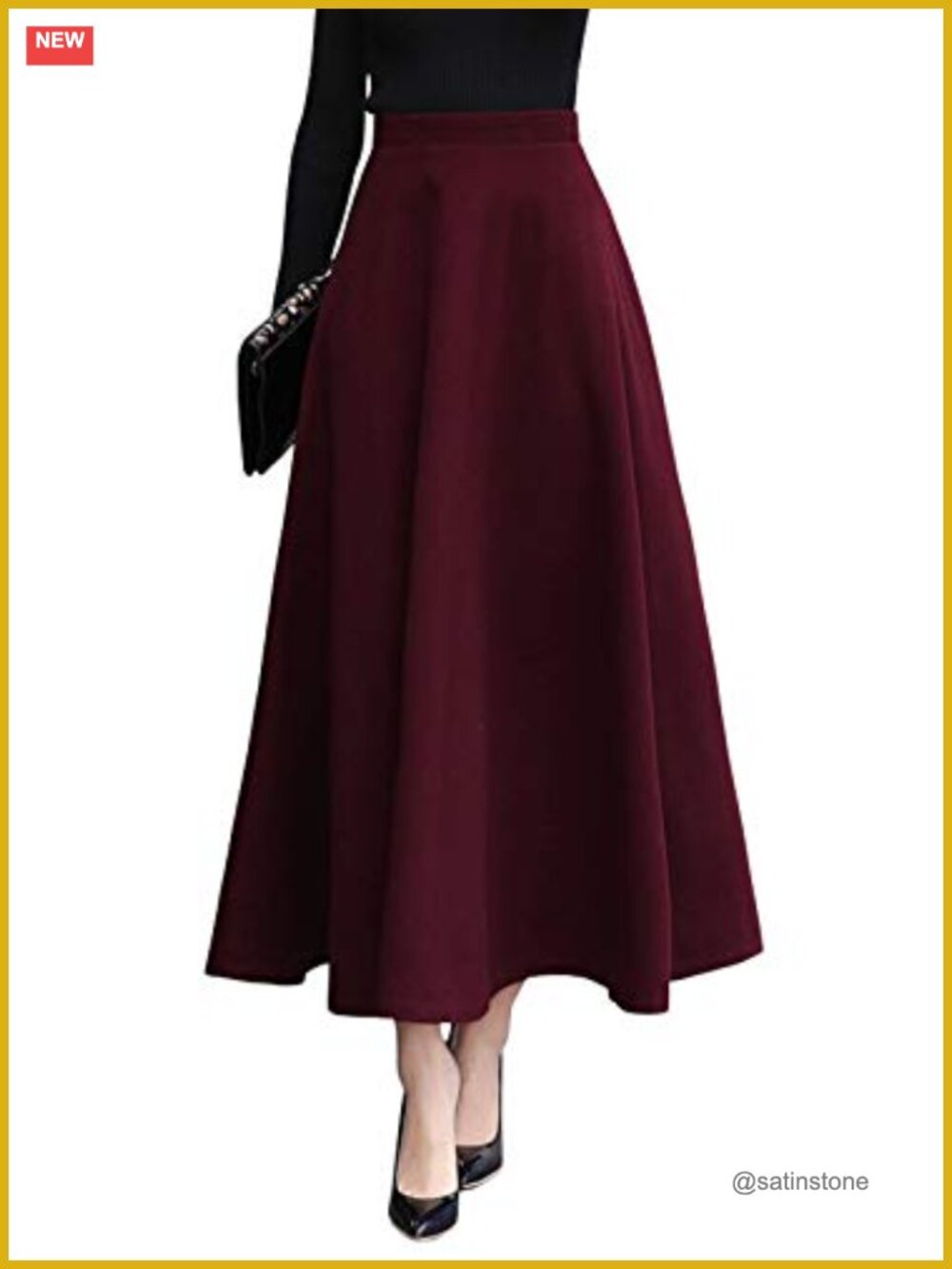 High Waist Wool Blend Flared A-Line Maxi Long Skirt